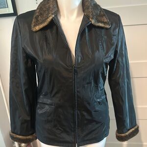 Women's Black Faux Fur Collar Jacket